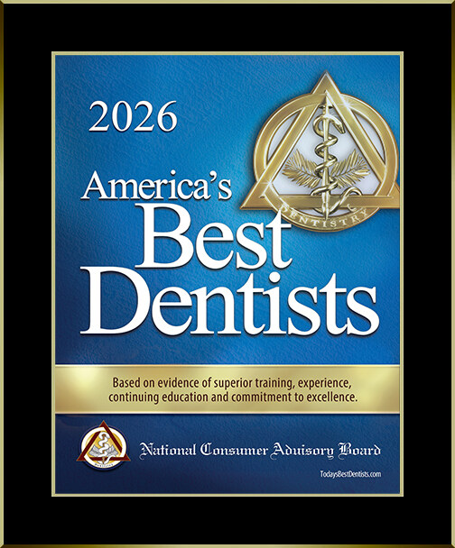 America's Best Dentists 2026 plaque from the National Consumer Advisory Board